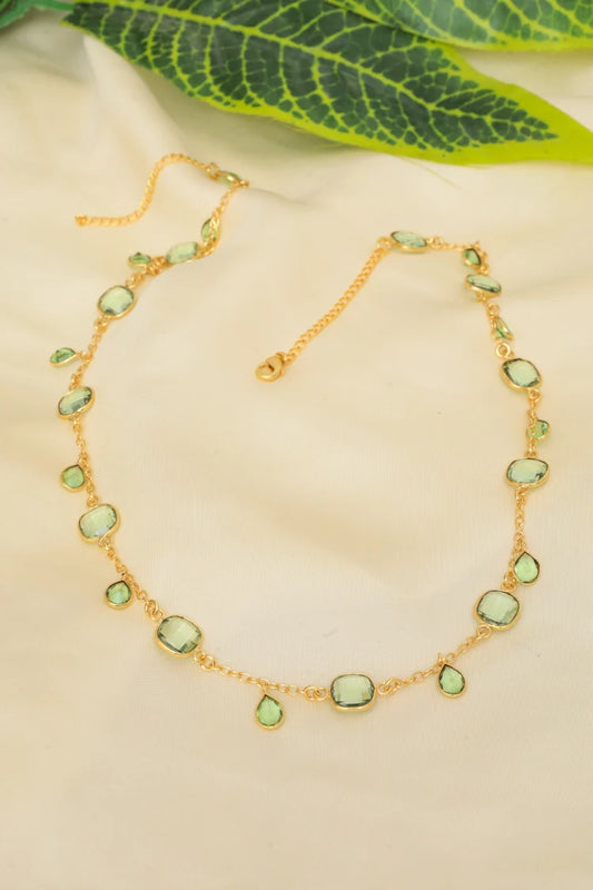 Zehnaz - Gold-Plated Verdant Grace Necklace with Green Crystals