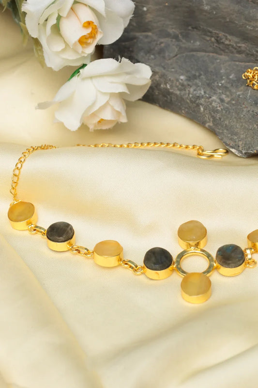 Zehnaz - Yellow & Grey Gold-Plated Choker Necklace