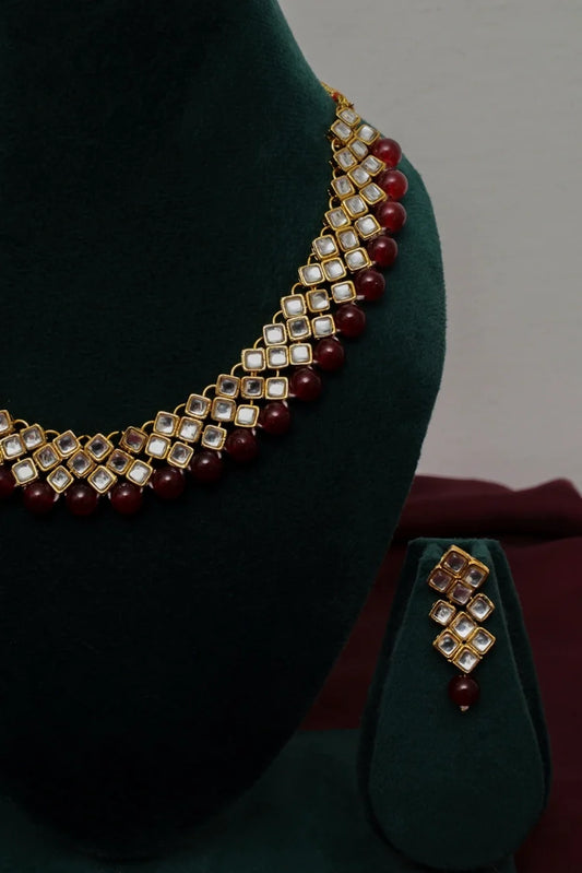 Zehnaz - Maroon Kundan Gold Plated Choker Necklace Set