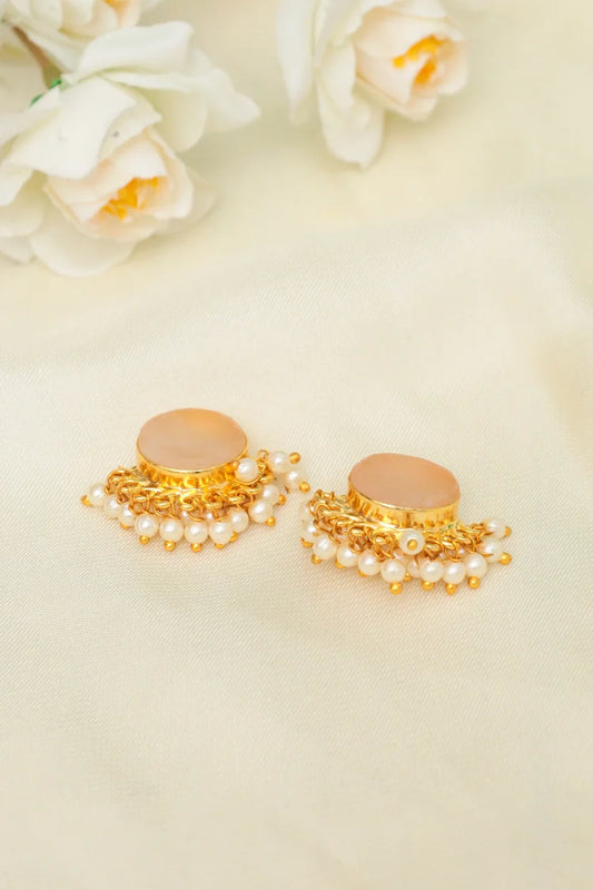 Zehnaz - Peach Pearl Gold Plated Choker Necklace Set