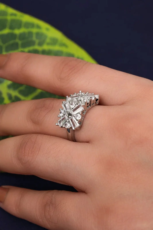 Zehnaz - Sterling Silver Navette Style CZ Cluster Cocktail Ring