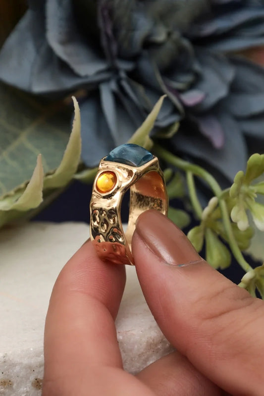 Zehnaz - Gold Plated Fashion Ring with Multi-Color Rhinestones
