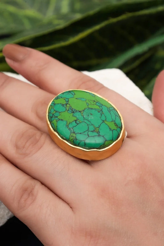 Zehnaz - Gold Plated Green Turquoise Statement Ring