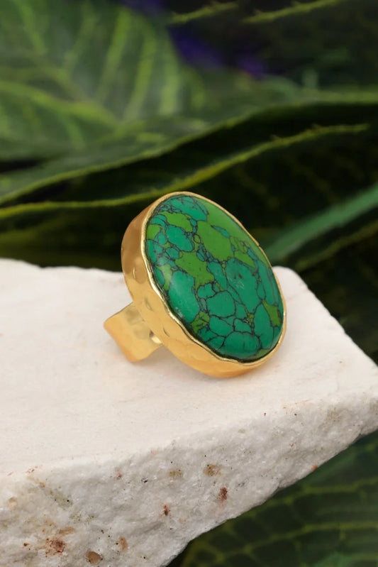 Zehnaz - Gold Plated Green Turquoise Statement Ring