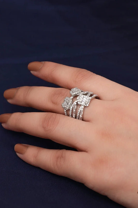 Zehnaz - Silver Plated Multi-Band Pave Ring with Interwoven Sparkling Bands