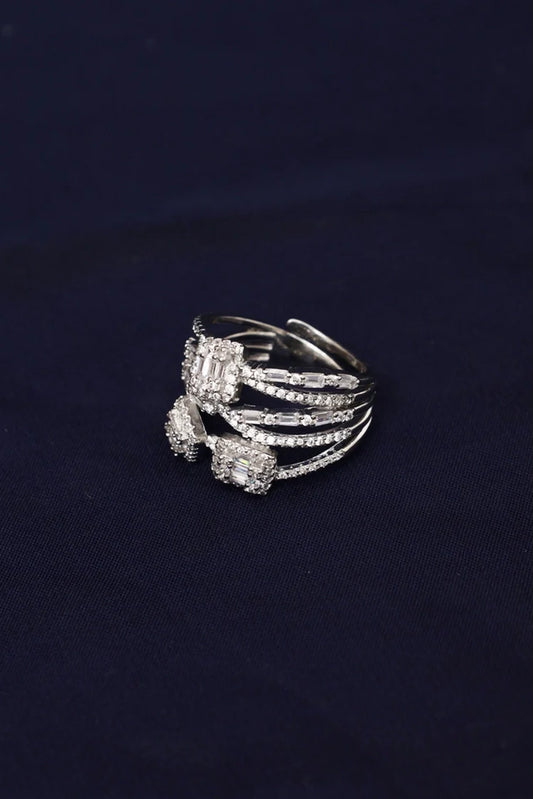 Zehnaz - Silver Plated Multi-Band Pave Ring with Interwoven Sparkling Bands