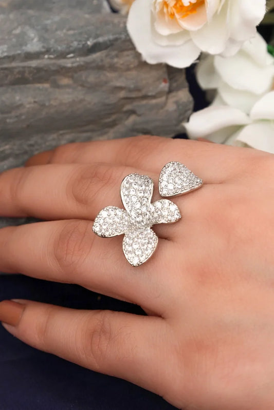 Zehnaz - Silver Plated Butterfly Ring Fully Paved with Cubic Zirconia
