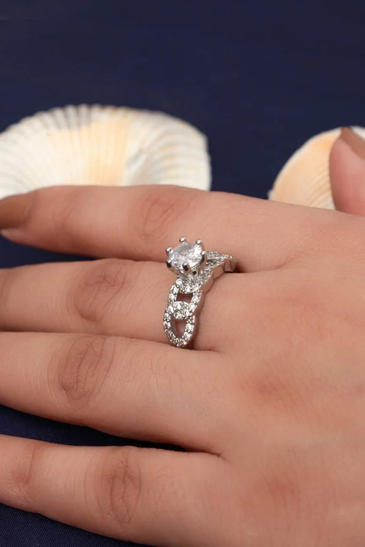 Zehnaz - Silver Plated Round-Cut Infinity Ring with Pave Accents