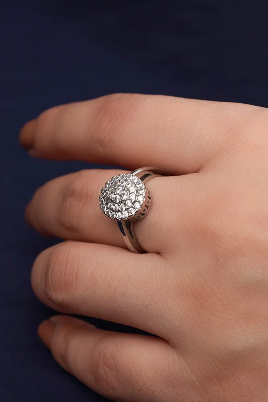 Zehnaz - White Gold Plated Zirconia Diamond Cluster Dome Ring