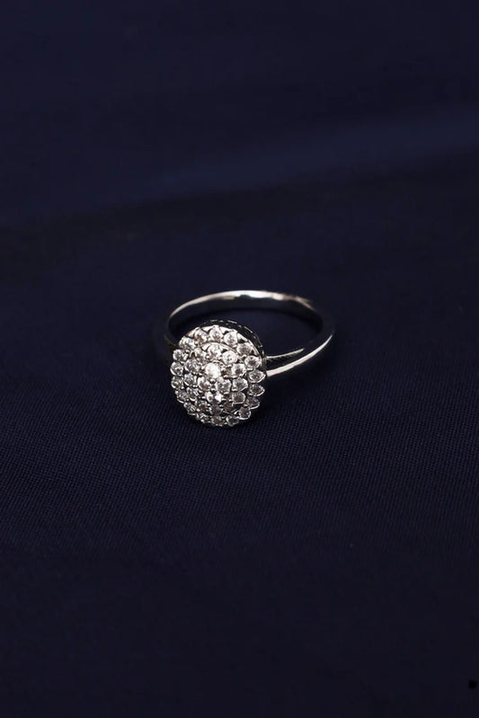 Zehnaz - White Gold Plated Zirconia Diamond Cluster Dome Ring