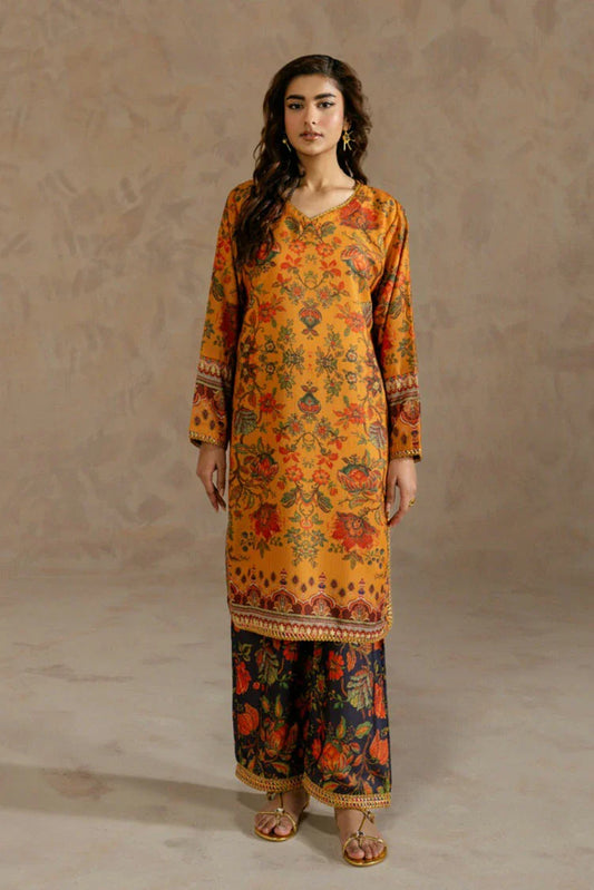 Picture of Zehnaz - Printed Dobby Co-Ord Set - Ruby - Available at Raja Sahib