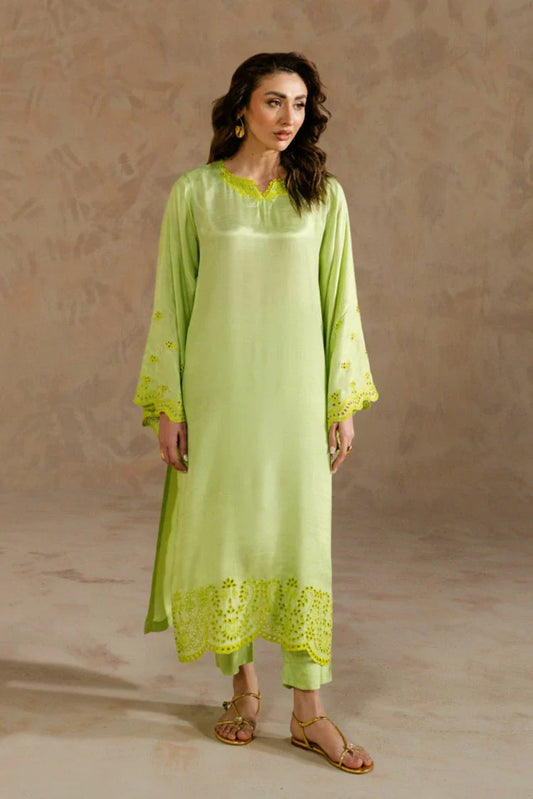 Picture of Zehnaz - Schiffli Embroidered Raw Silk Set - Raaenah - Available at Raja Sahib