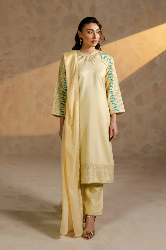 Picture of Zehnaz - Embroidered Raw Silk 3 Piece - Celeste - Available at Raja Sahib