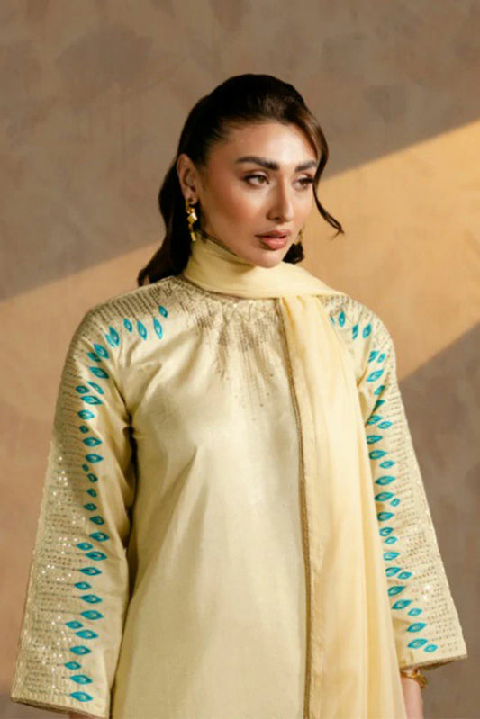 Picture of Zehnaz - Embroidered Raw Silk 3 Piece - Celeste - Available at Raja Sahib