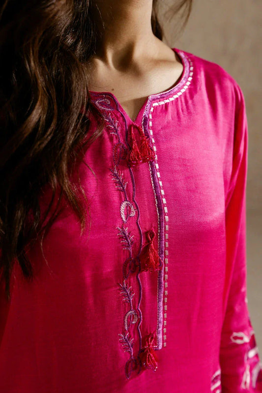 Picture of Zehnaz - Embroidered Raw Silk Short Shirt & Shalwar - Nura - Available at Raja Sahib
