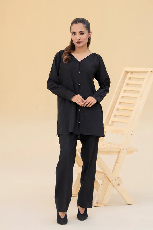 Zarlay - Khaddar Co-ord Set - Black