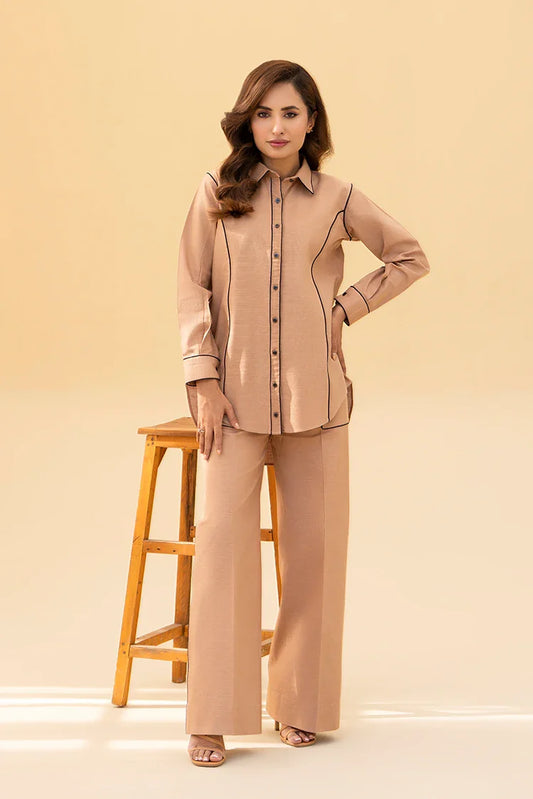 Zarlay - Khaddar Co-ord Set - Camel Toned