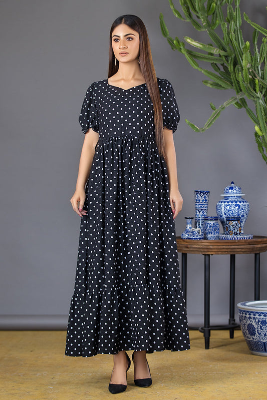 Ellena - Mini Polka Dot Print Georgette Dress
