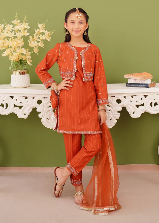 Modest - Girls Brown Embroidered Khaddar Suit
