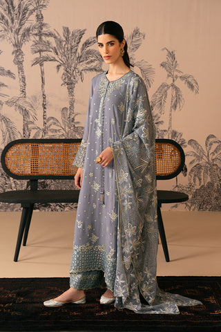 Picture of Cross Stitch - Luxe Atelier Unstitched Collection - Smoke Blue - Available at Raja Sahib