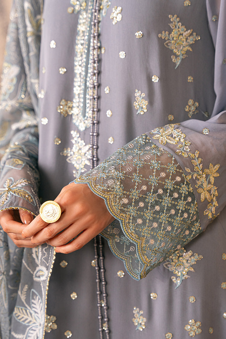 Picture of Cross Stitch - Luxe Atelier Unstitched Collection - Smoke Blue - Available at Raja Sahib