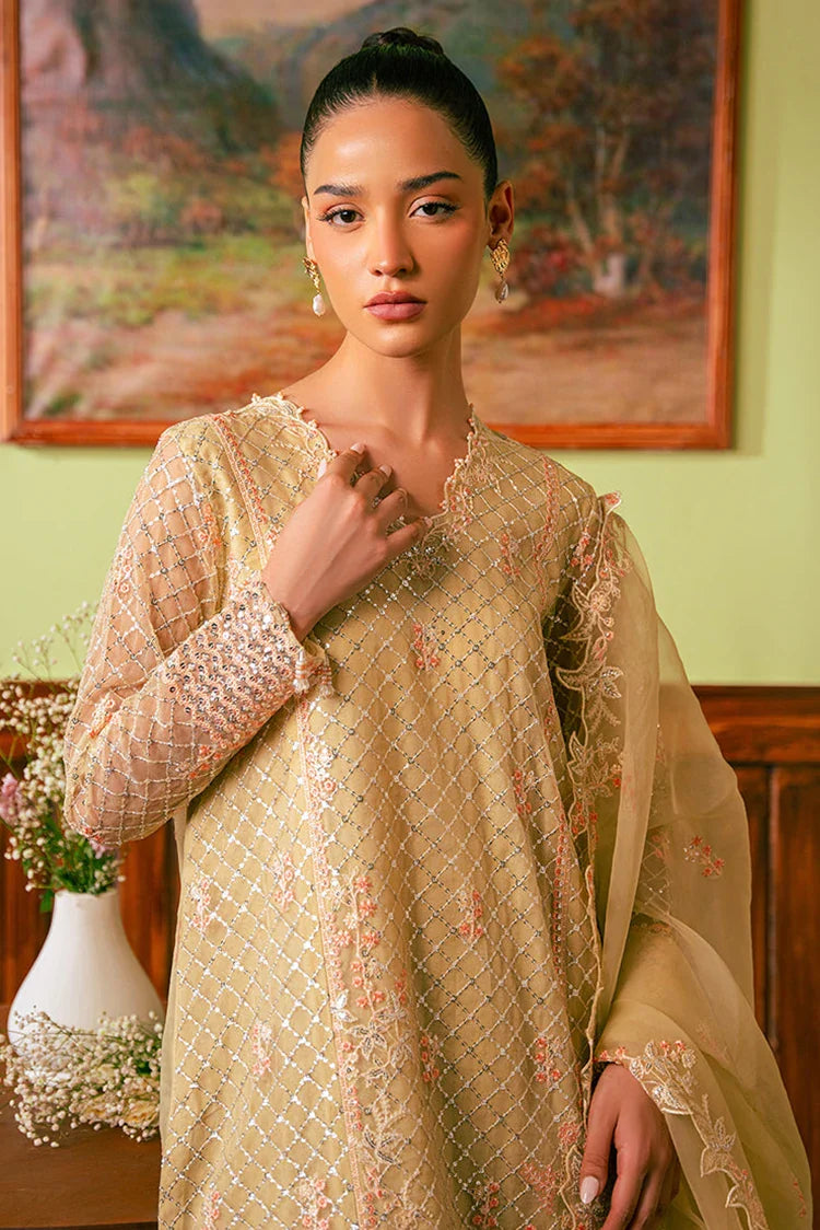 Picture of Cross Stitch - Embroidered Chiffon Collection - Canary Butter - Available at Raja Sahib