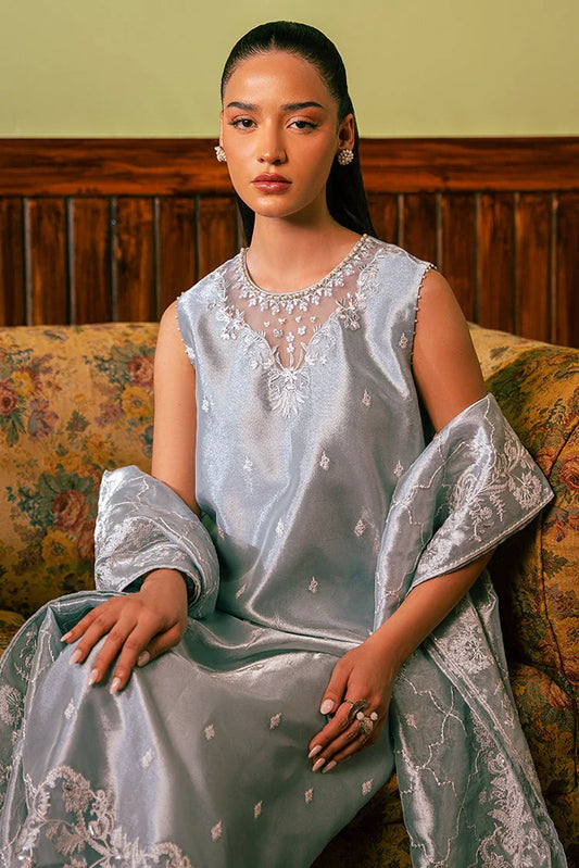 Picture of Cross Stitch - Embroidered Chiffon Collection - Hazy Blue - Available at Raja Sahib