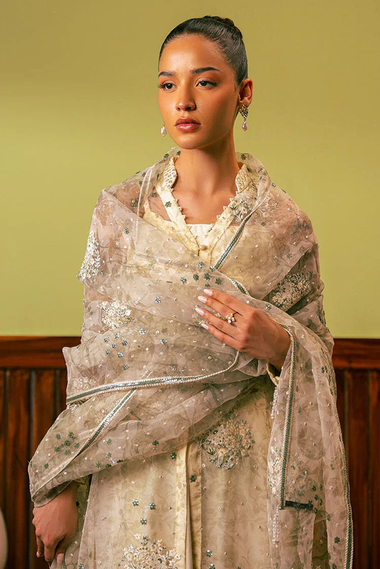 Picture of Cross Stitch - Embroidered Chiffon Collection - Celadon Sage - Available at Raja Sahib