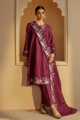 Picture of Cross Stitch - Winter Unstitched Collection 2024 - Plum Radiance - Available at Raja Sahib