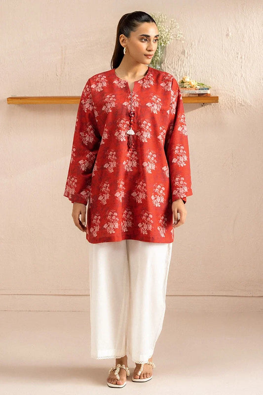 Cross Stitch - Burnt Clay Printed Khaddar Shirt