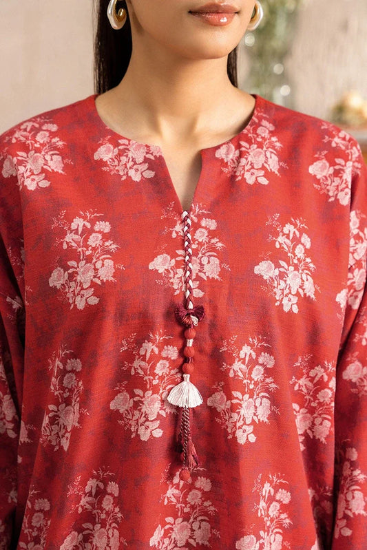 Cross Stitch - Burnt Clay Printed Khaddar Shirt