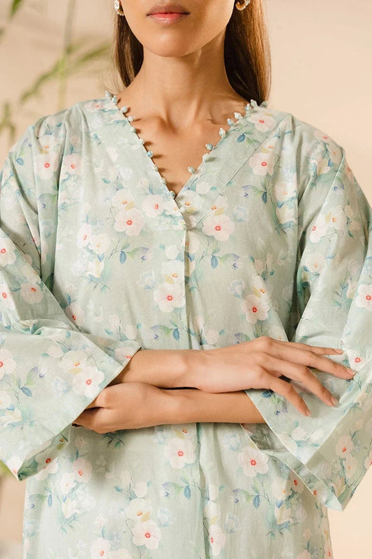 Cross Stitch - Aqua Mint Printed Lawn Shirt