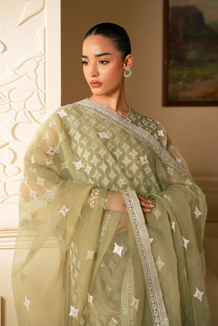 Picture of Cross Stitch - Luxe Atelier Unstitched Luxury Collection - Minted Sage - Available at Raja Sahib