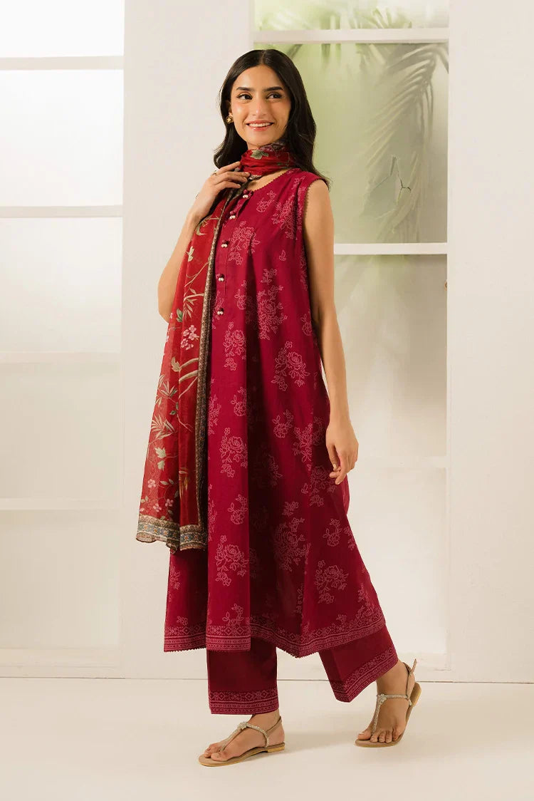 Picture of Cross Stitch - Prints Daily Lawn Collection Vol 3 - Carmine Floret - Available at Raja Sahib