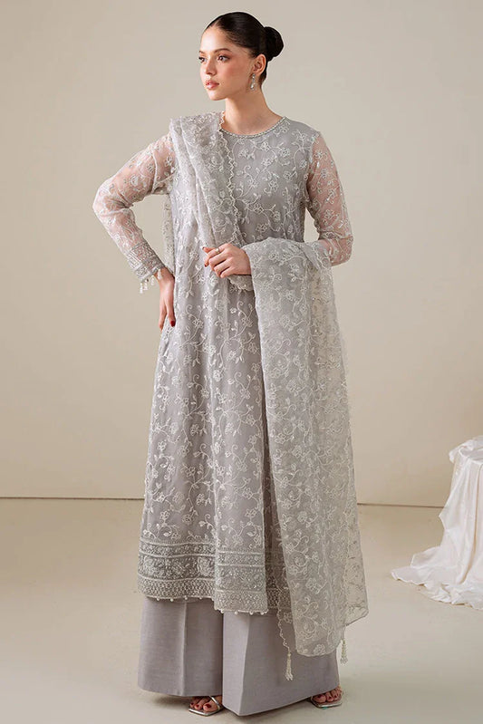 Cross Stitch - 4 PC Organza Embroidered Suit - Pearl Gray