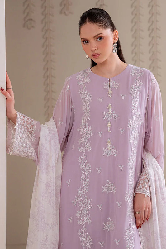 Cross Stitch - 4 PC Chiffon Embroidered Suit - Iris Lavender