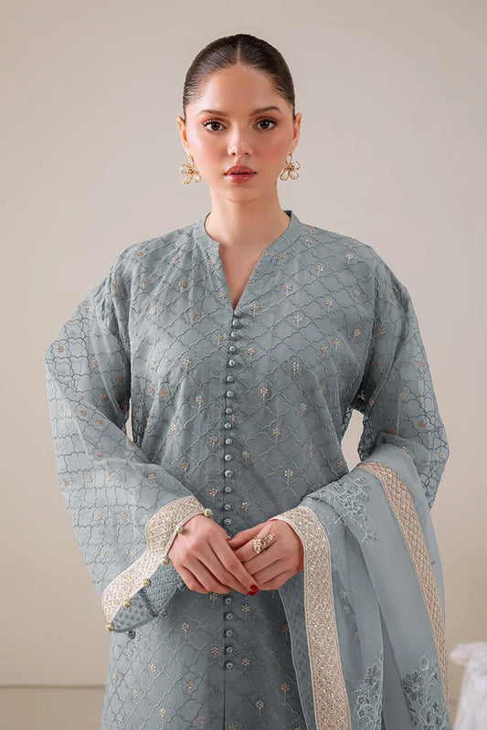 Cross Stitch - 4 Pc Organza Embroidered Suit - Gossamer Green