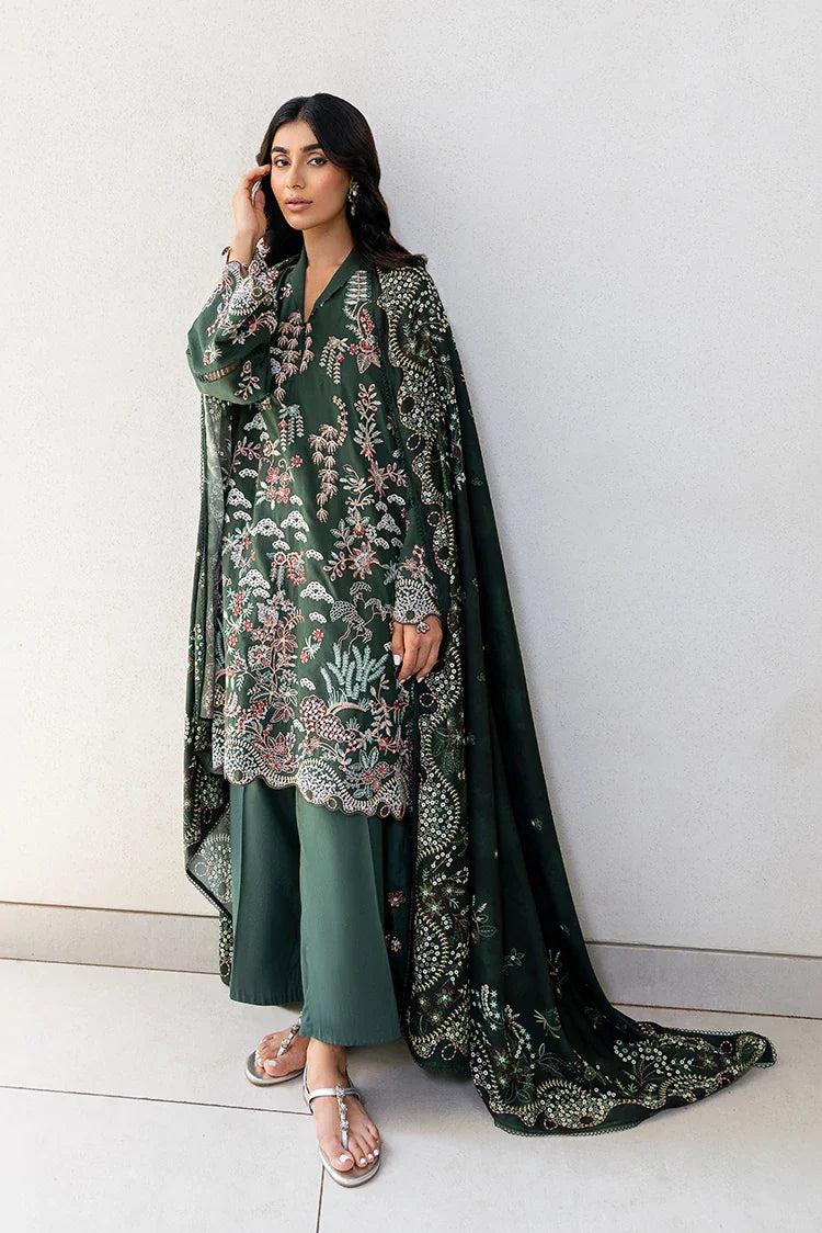 Picture of Cross Stitch - Premium Unstitched Cotton Satin - Green Ornate - Available at Raja Sahib