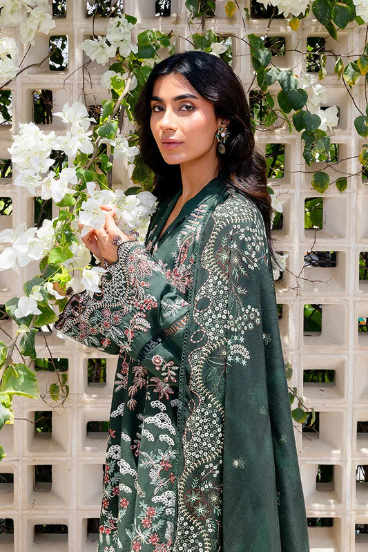 Picture of Cross Stitch - Premium Unstitched Cotton Satin - Green Ornate - Available at Raja Sahib