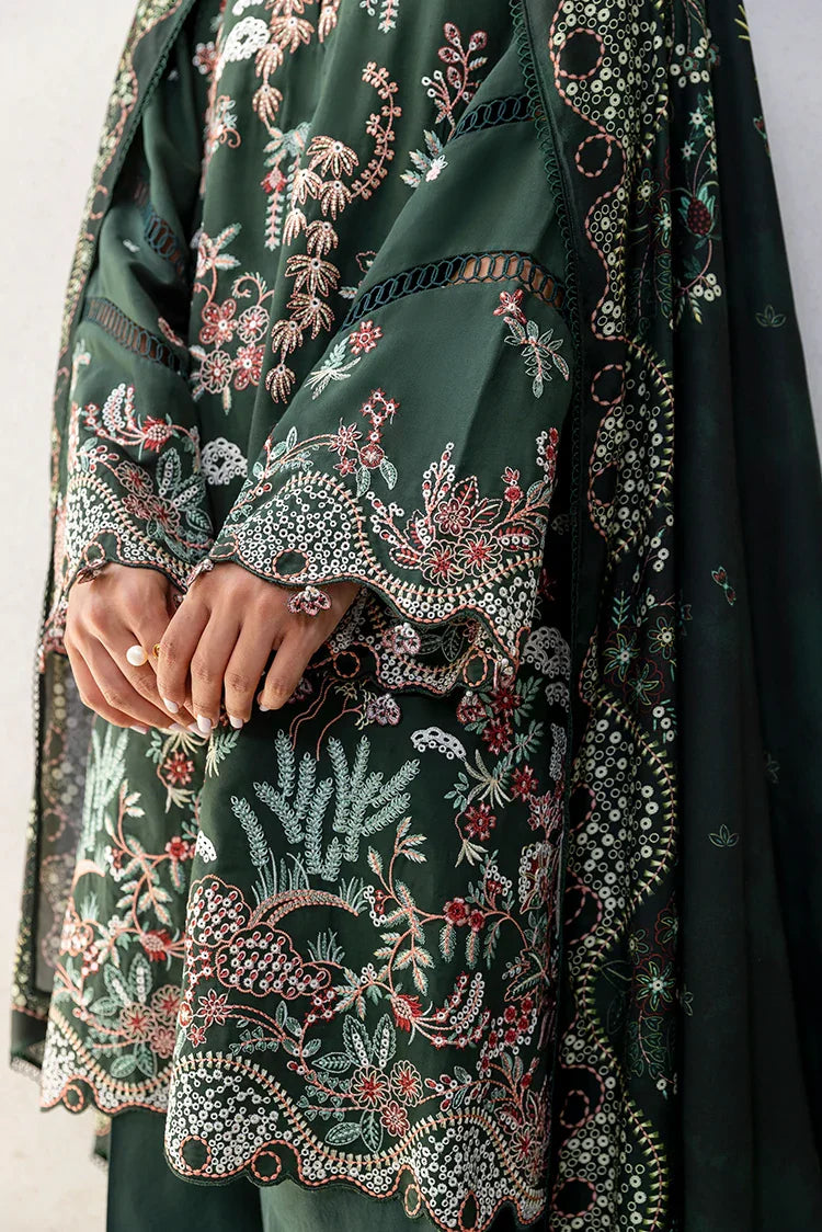 Picture of Cross Stitch - Premium Unstitched Cotton Satin - Green Ornate - Available at Raja Sahib