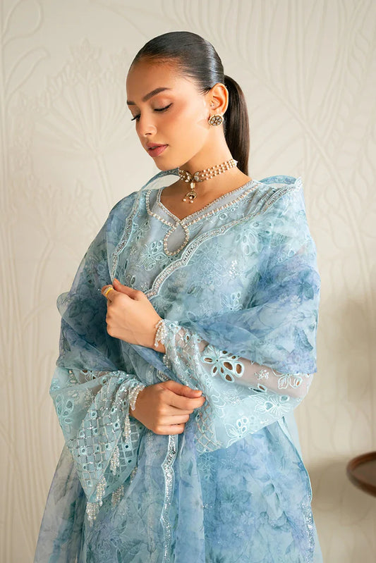 Cross Stitch - Embroidered Chiffon Edit - 4 Piece - Blue Clair