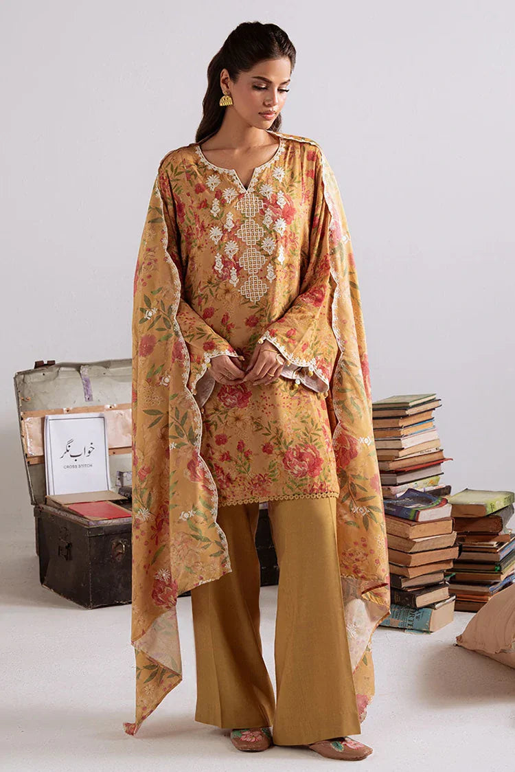 Picture of Cross Stitch - Unstitched Winter Collection - Mustard Orchid - Available at Raja Sahib