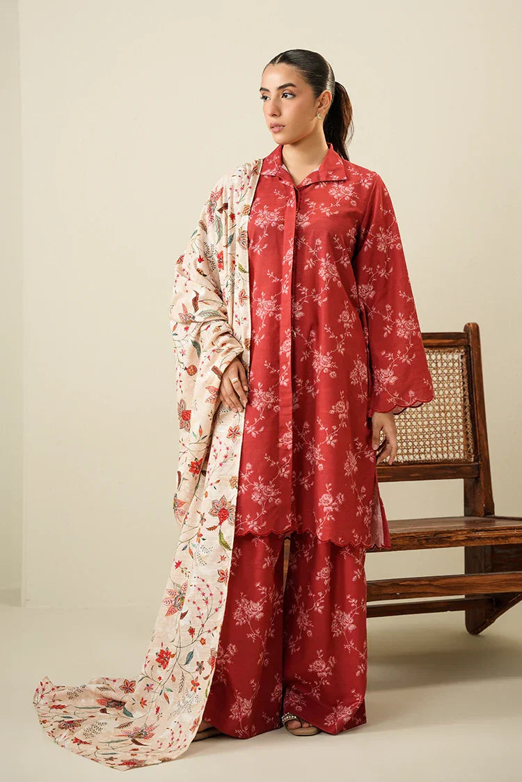 Picture of Cross Stitch - Daily Khaddar Edit - 3 Piece - Ochre Silk - Available at Raja Sahib