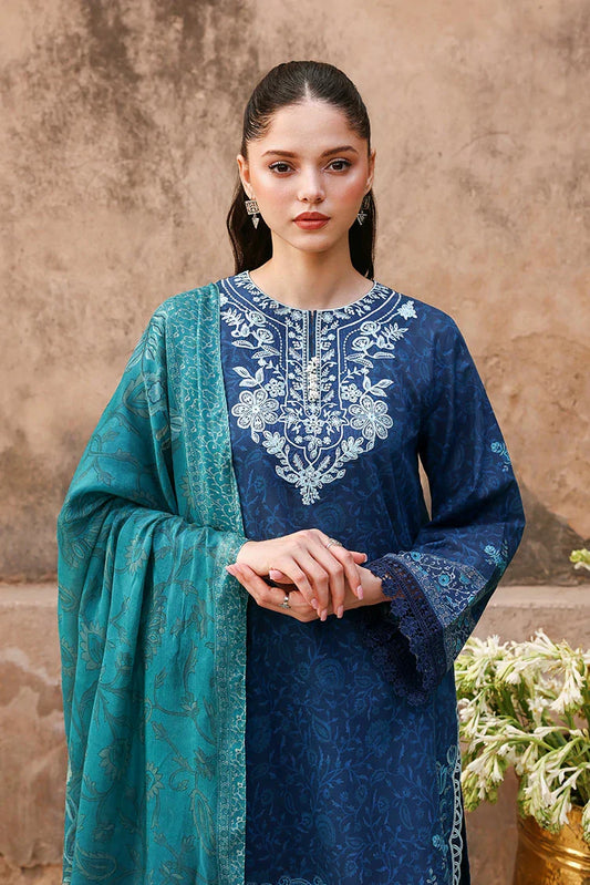 Cross Stitch - Unstitched Premium Eid Lawn - Prussian Waves