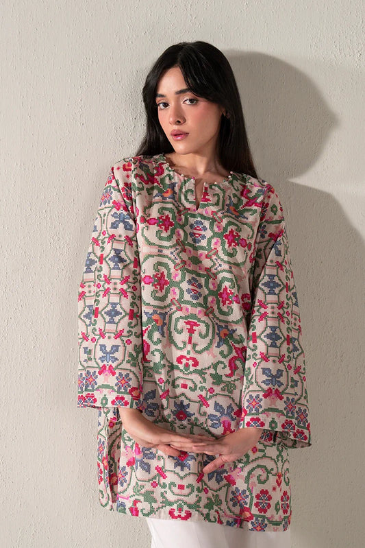 Cross Stitch - Coral Bloom Printed Lawn Shirt