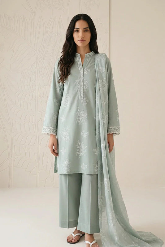 Cross Stitch - Daily Unstitched Printed Lawn Vol 3 - Green Essence