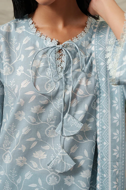 Cross Stitch - Printed Lawn Suit - 3 Piece - Serene Blue