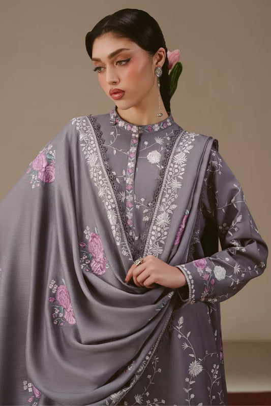 Cross Stitch - Violet Haze Linen Embroidered Suit - 3 Piece