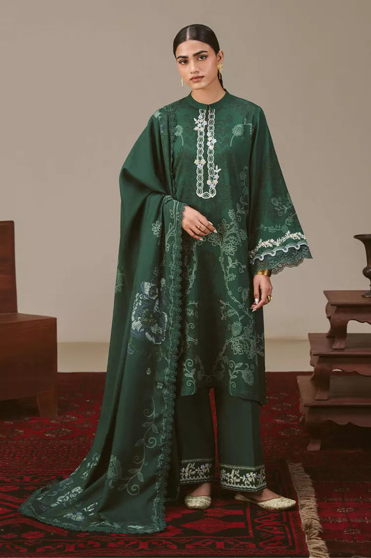 Cross Stitch - Meadow Green Linen Printed Suit - 3 Piece