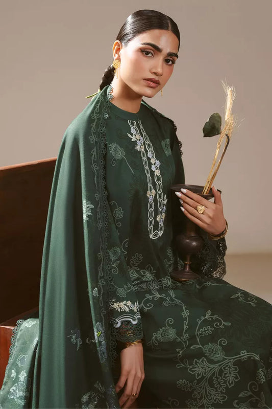 Cross Stitch - Meadow Green Linen Printed Suit - 3 Piece